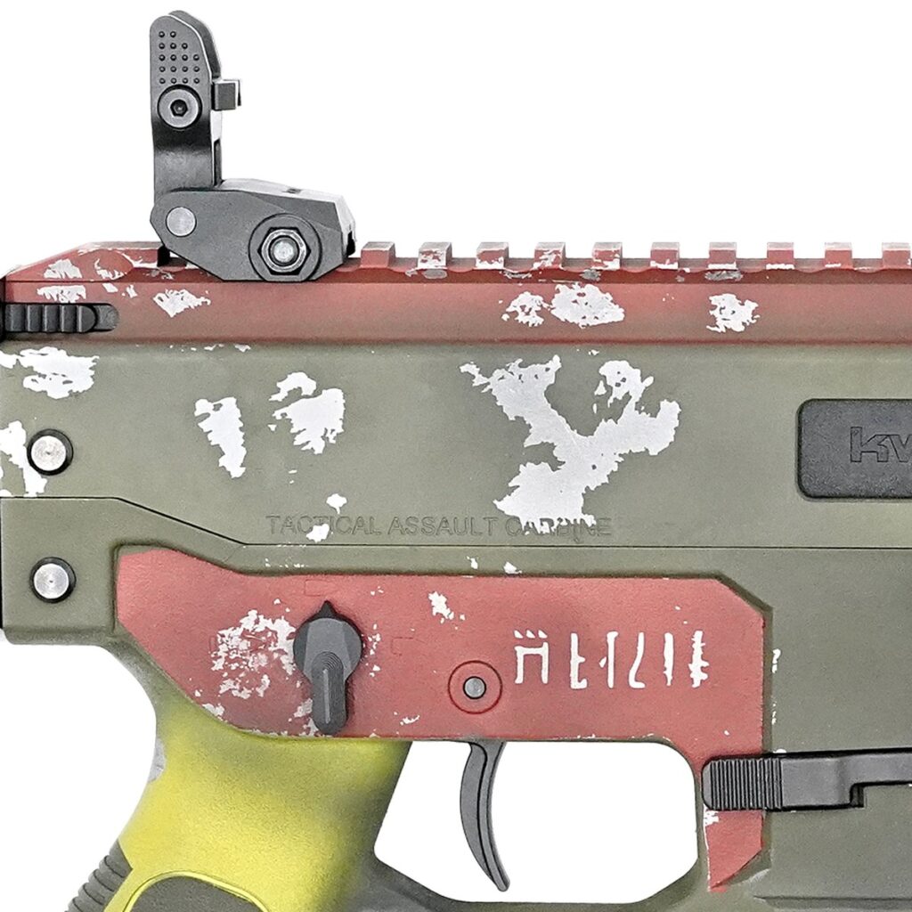 The Bounty Hunter Cerakote finish, close up