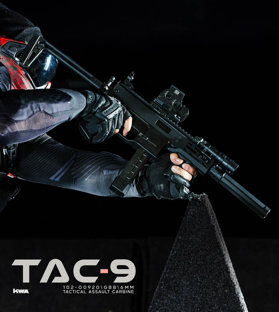 Player running the KWA TAC-9 at an airsoft field